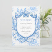 Blauwe Waterverf Vintage bruiloft Kaart (Staand voorkant)