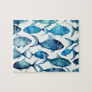Blauwe Waterverf vis activiteit. oceaannautisch wi Legpuzzel