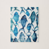 Blauwe Waterverf vis activiteit. oceaannautisch wi Legpuzzel (Verticaal)