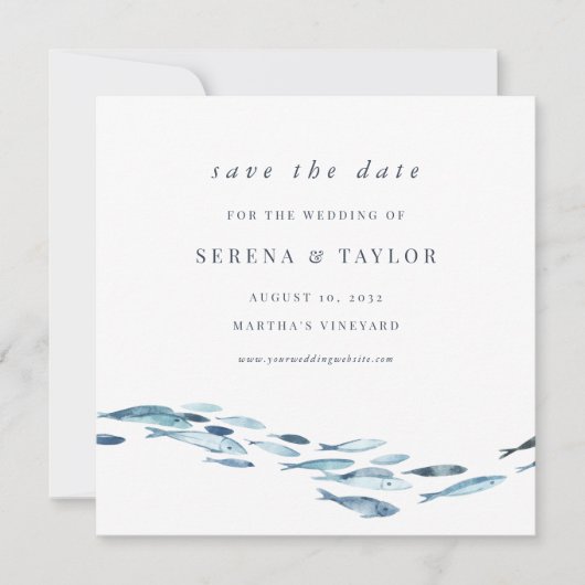 Blauwe Waterverf vis Save The Date (Voorkant)