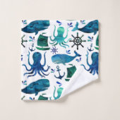 Blauwe Waterverf visvis roodbaars Bad Handdoek (Wasdoekje)