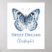 Blauwe Waterverf Vlinder Kwekerij Wall Art Poster (Voorkant)