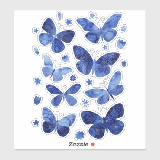 Blauwe Waterverf vlinder Sticker (Vel)