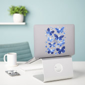 Blauwe Waterverf vlinder Sticker (Laptop op bureau)