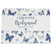 Blauwe Waterverf Vlinders Bruidsmeisje Bedankt Groot Cadeauzakje (Voorkant)