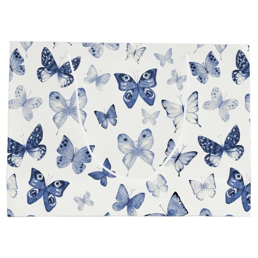 Blauwe Waterverf Vlinders Bruidsmeisje Bedankt Groot Cadeauzakje (Achterkant)