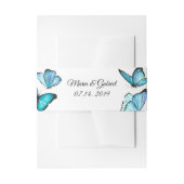 Blauwe waterverf vlinders bruiloft buik band uitnodigingen wikkel (Voorkant Voorbeeld)