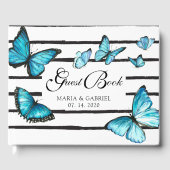 Blauwe waterverf vlinders bruiloft gastenboek (Voorkant)