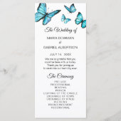 Blauwe waterverf vlinders bruiloft programma programmakaart (Voorkant)