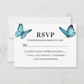 Blauwe waterverf vlinders bruiloft RSVP Kaartje (Voorkant)