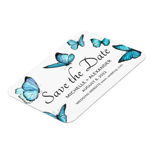 Blauwe waterverf vlinders Modern, sla de datum op Magneet (Linkerzijde)