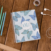 Blauwe Waterverf vlinders monogram Notitieboek