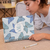 Blauwe Waterverf vlinders monogram Notitieboek