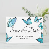 Blauwe waterverf vlinders slaan de datumkaart op kaart (Staand voorkant)