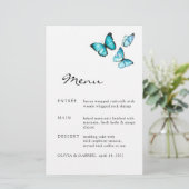Blauwe waterverf vlinders. Stijlvol trouwmenu (Staand voorkant)