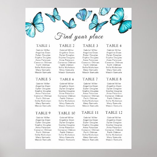 Blauwe waterverf vlinders Weddenschappen Poster (Voorkant)