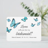 Blauwe waterverf vlinders zal je mijn bruid zijn kaart (Staand voorkant)
