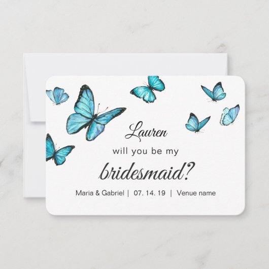 Blauwe waterverf vlinders zal je mijn bruid zijn kaart (Voorkant)
