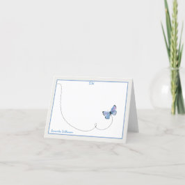 Blauwe Waterverf vlindervlucht monogram gevouwen Bedankkaart