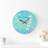Blauwe Waterverf Voetafdruk Kleine Baby Naam Grote Klok (Huis)
