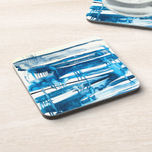 Blauwe waterverf voor abstracte kunst bier onderzetter