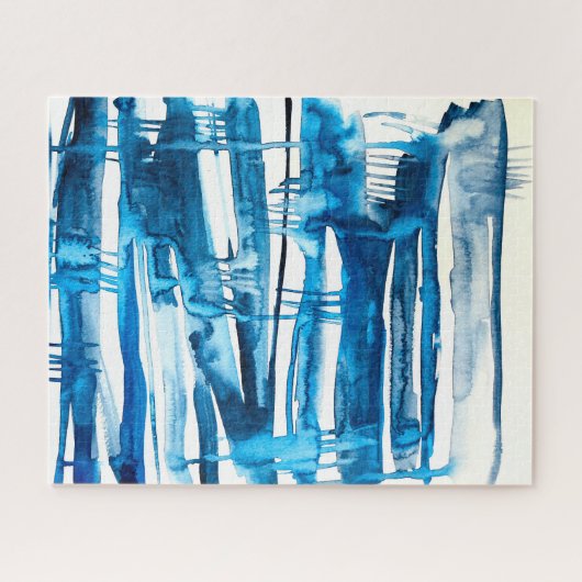 Blauwe waterverf voor abstracte kunst legpuzzel (Horizontaal)