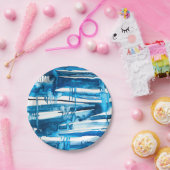 Blauwe waterverf voor abstracte kunst papieren bordje (Feest)