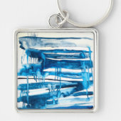 Blauwe waterverf voor abstracte kunst sleutelhanger (Voorkant)
