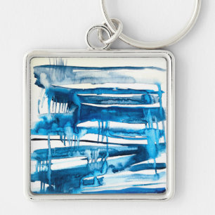Blauwe waterverf voor abstracte kunst sleutelhanger