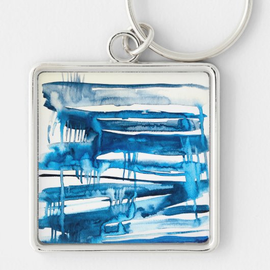 Blauwe waterverf voor abstracte kunst sleutelhanger (Voorkant)