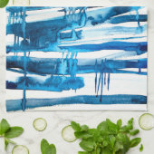 Blauwe waterverf voor abstracte kunst theedoek (Gevouwen)