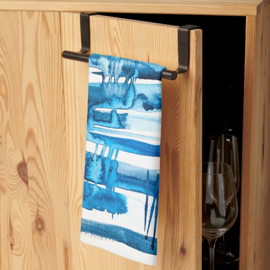 Blauwe waterverf voor abstracte kunst theedoek (Derde Gevouwen)