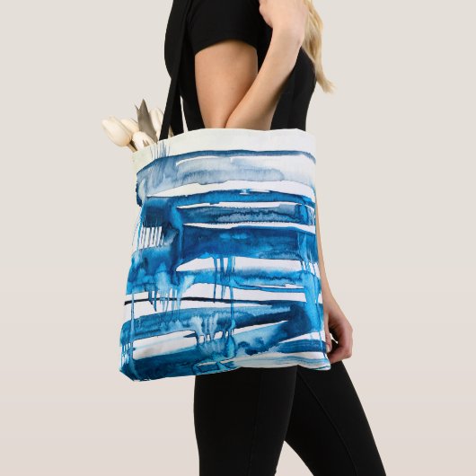 Blauwe waterverf voor abstracte kunst tote bag (Dichtbij)