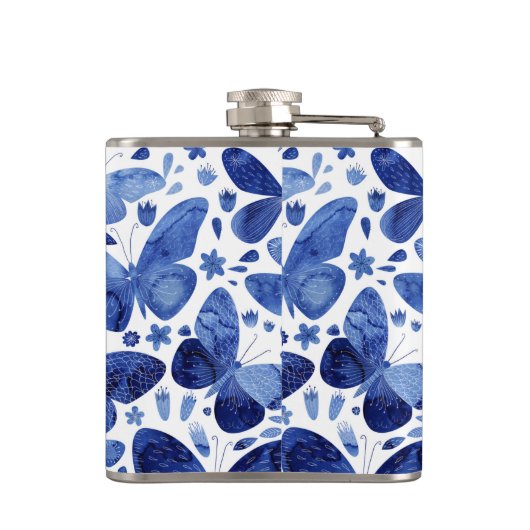 Blauwe Waterverf voor vlinder Heupfles (Achterkant)