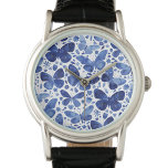 Blauwe Waterverf voor vlinder Horloge<br><div class="desc">Indigoblauw en wit waterverf vlinderschilderij. Originele kunst van Nic Squirrell.</div>