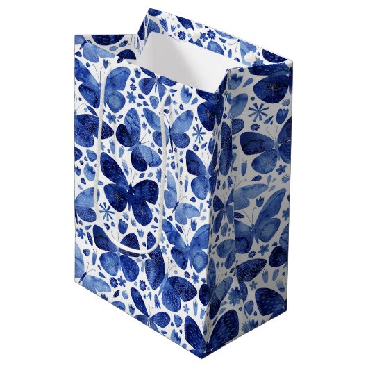 Blauwe Waterverf voor vlinder Medium Cadeauzakje (Voorkant Gekanteld)