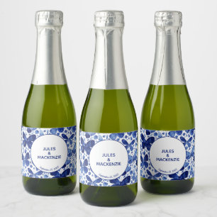 Blauwe Waterverf voor vlinder Sparkling Wijnetiket