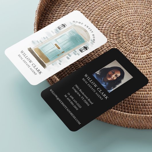 Blauwe Waterverf Voorste deur Estate Agent Visitekaartje