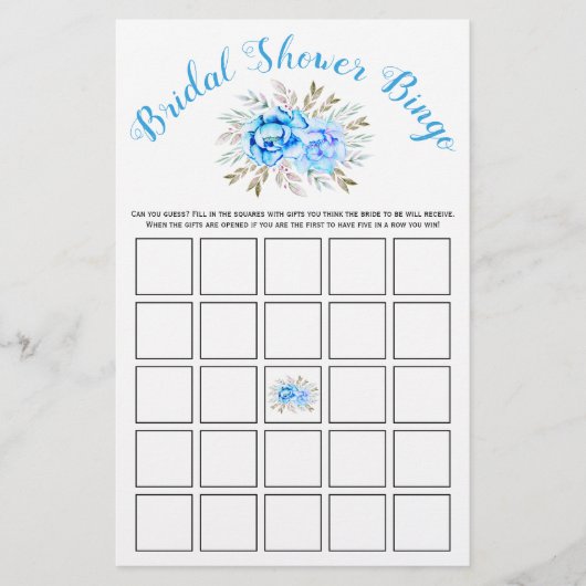 Blauwe waterverf vrijgezellenfeest bingo kaart (Voorkant)