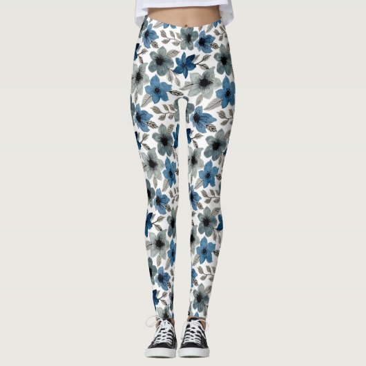 Blauwe Waterverf Vrouwelijke Leggings (Voorkant)