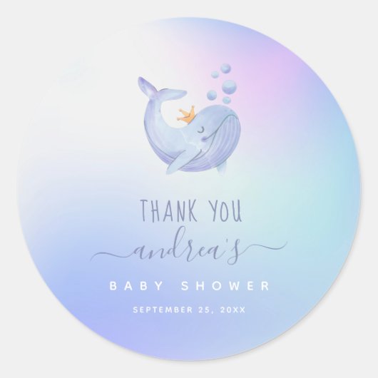 Blauwe Waterverf walvis Dank je Baby shower oceaan Ronde Sticker (Voorkant)