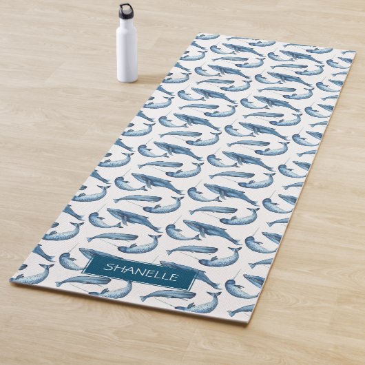 Blauwe Waterverf walvis en Narwhal Pattern Yogamat (In situ)