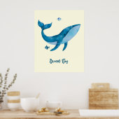 Blauwe Waterverf walvis, Inspirerend Dream Quote P Poster (Keuken)