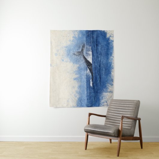 Blauwe Waterverf Wandkleed (In situ)