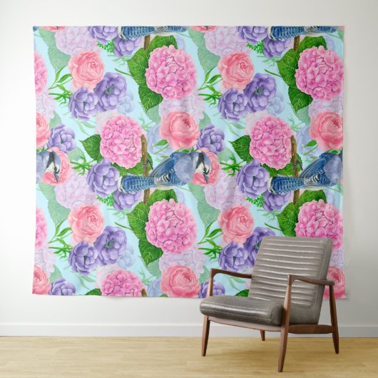 Blauwe waterverf wandkleed (In Situ (horizontaal))