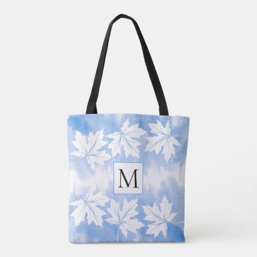 Blauwe waterverf wassen esdoorn bladeren en monogr tote bag (Achterkant)