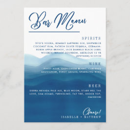 Blauwe Waterverf Wave Bar Bruiloft Menu
