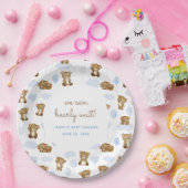 Blauwe Waterverf We kunnen bijna wachten op Teddyb Papieren Bordje (Feest)