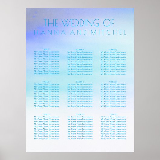 Blauwe Waterverf-weddenschapskaart Poster (Voorkant)