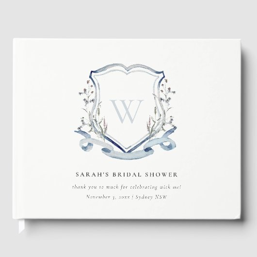 Blauwe Waterverf Wederdoper Bruiloftsshower Crest Gastenboek (Voorkant)
